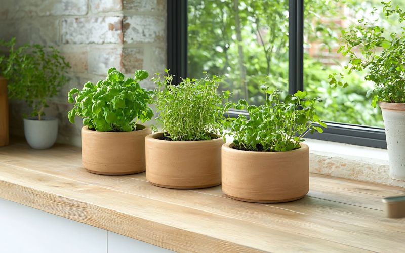 zelišča na okenski polici