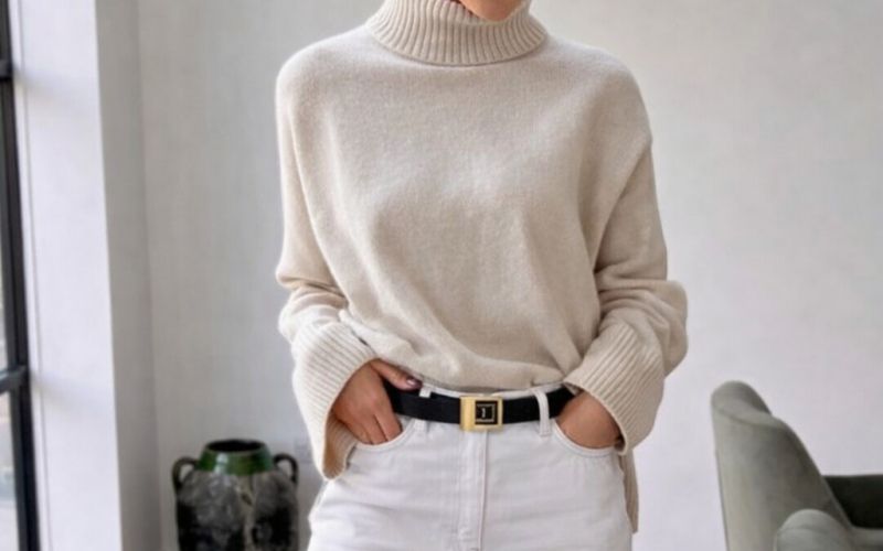 Moda, pulover, bele kavbojke