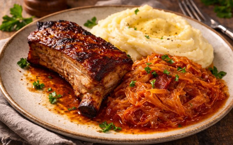 Sladko zelje, pire krompir, rebrca