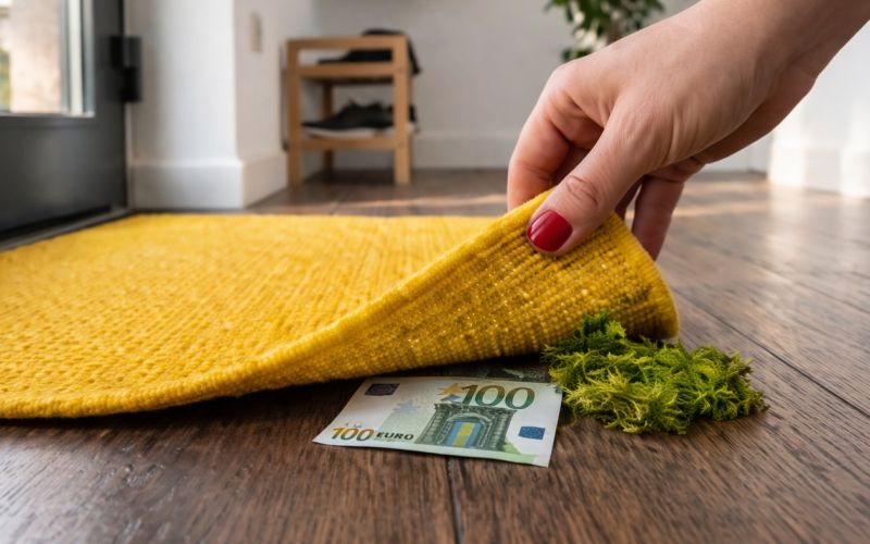 Lifting the doormat to reveal treasure.png