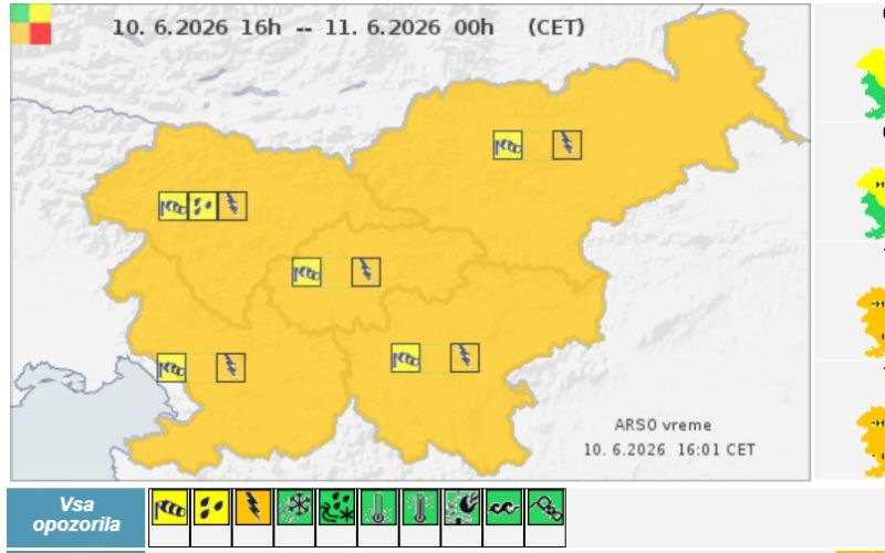 Arso je za vso državo razglasil oranžno opozorilo