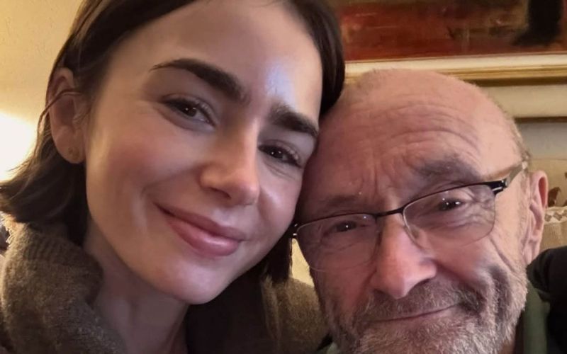 Phil s hčerko Lilly Collins ... Fotografija je nastala na praznovanju glasbenikovega 75. rojstnega dne.