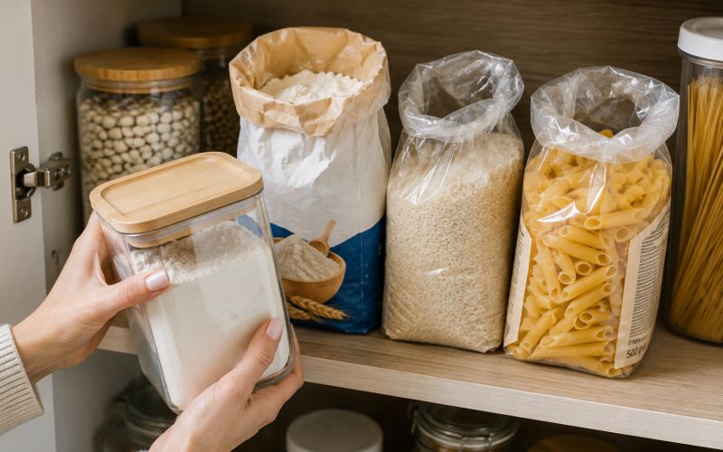 moka, riz, testenine, posode, shranjevanje-hrane