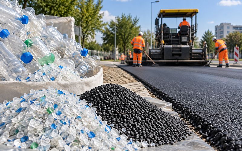 gradnja-ceste, asfaltiranje-ceste, plastenke, mikroplastika
