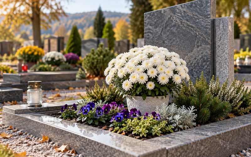 grob, nagrobna-dekoracija, krizanteme