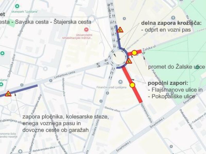 Zaradi rekonstrukcije krožišča Žale delna zapora do 26. oktobra