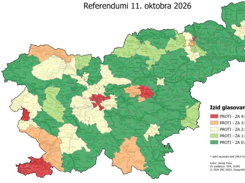 Takšni so izidi glasovanja na referendumu po okrajih