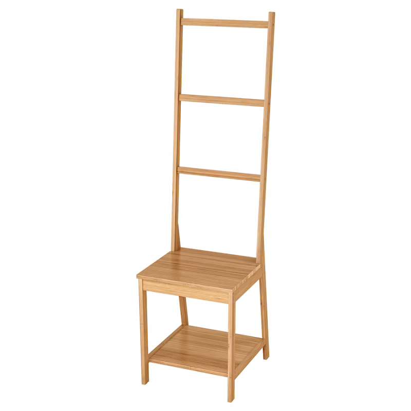 Kopalniški stolček s poličko za shranjevanje in obešalnikom, IKEA (39,99 eur)