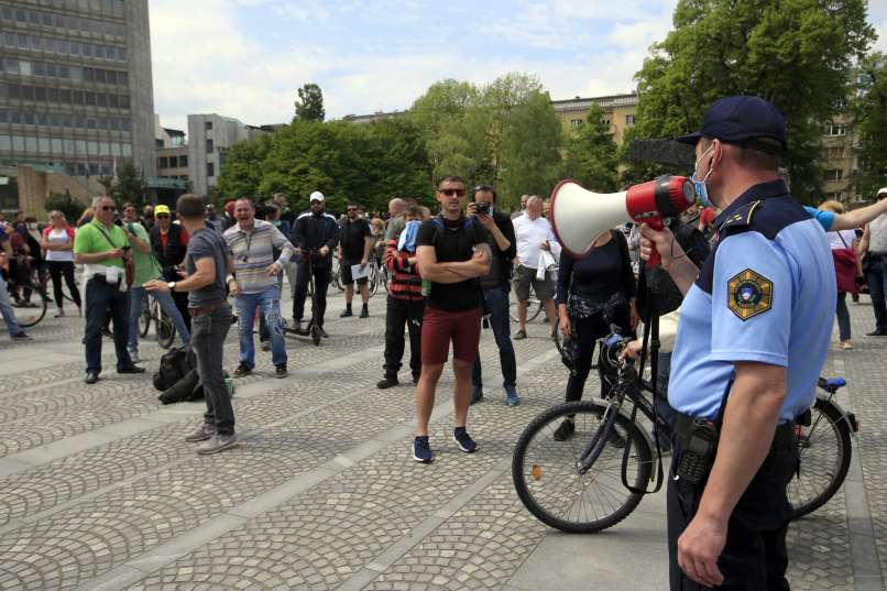 Anti-government protesters in Ljubljana