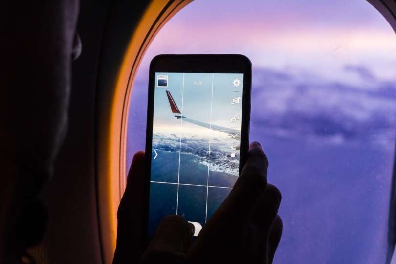 telefon, letalo, okno, fotografiranje, snemanje, na letalu