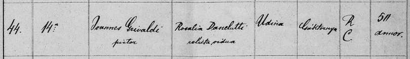 Zapis o smrti Johana Griffaldija 1886