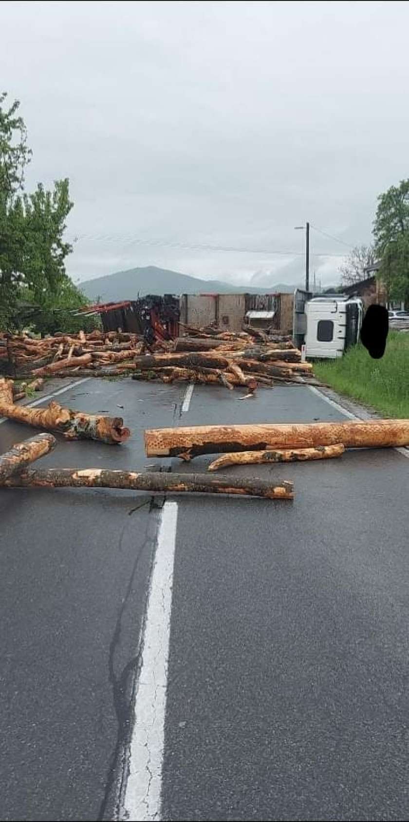 FOTO: Kamion s hlodovino na boku blokiral cesto