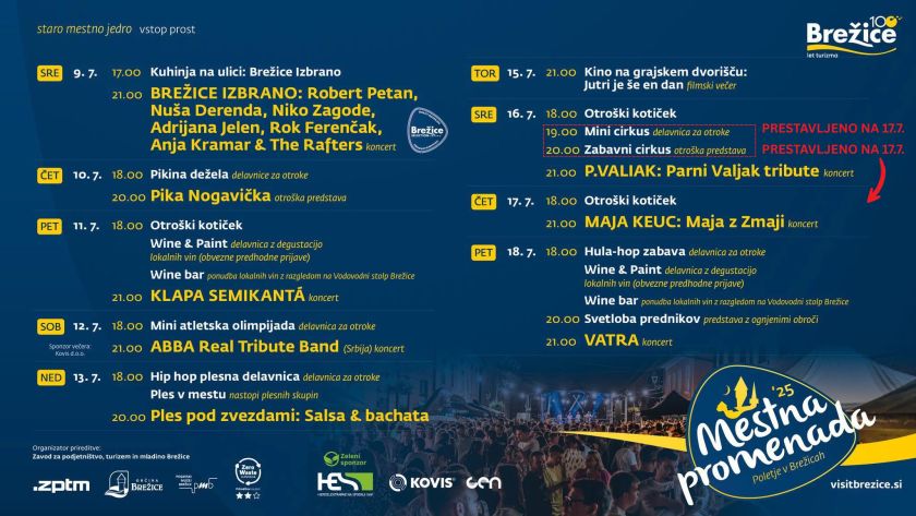 Mestna promenada Brežice 2025 – manjša sprememba v programu danes in jutri
