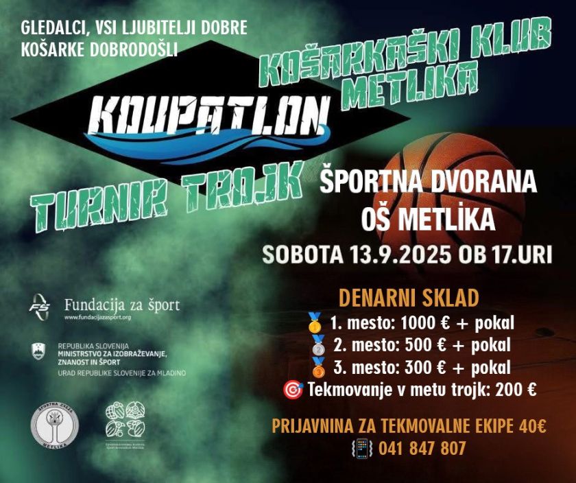 Košarkarski klub Metlika vabi na turnir trojk – KOUPATLON 2025