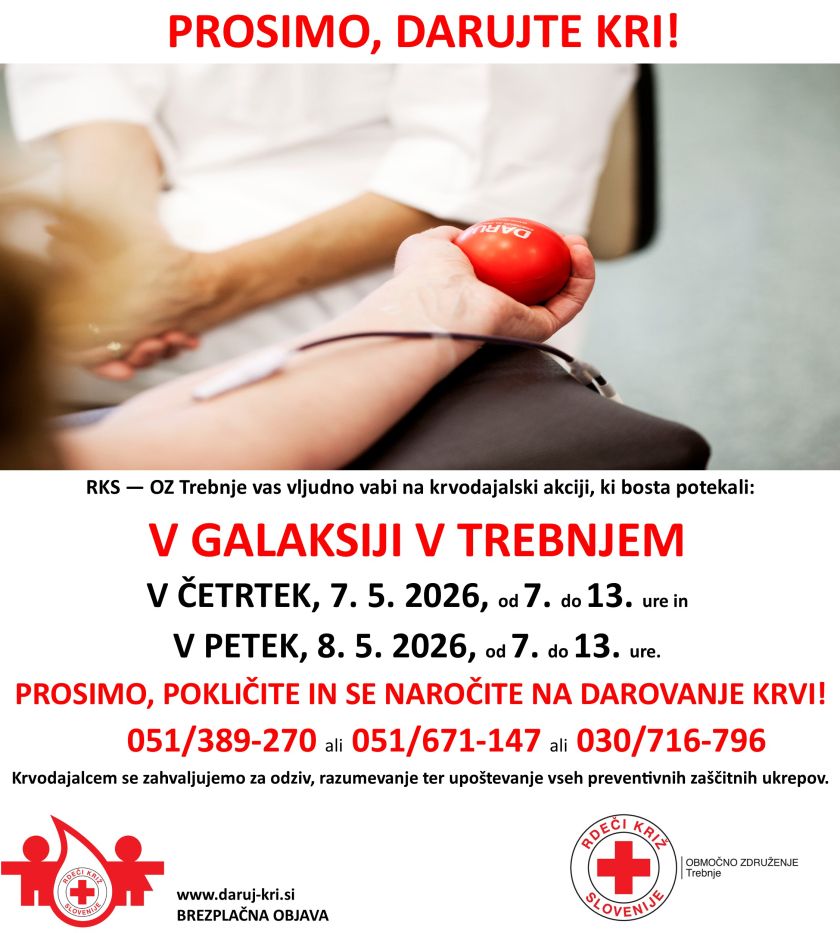 Rdeči križ Trebnje vabi na krvodajalski akciji
