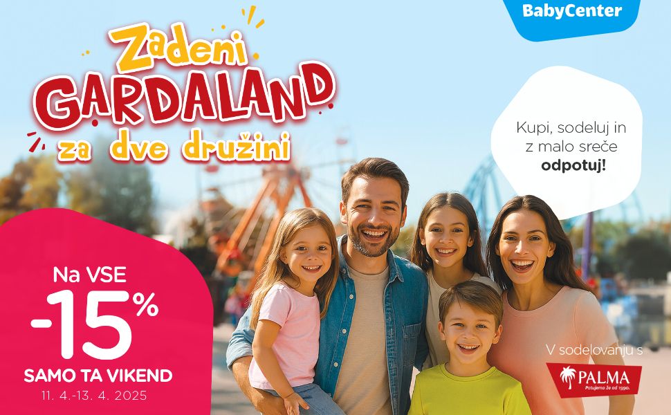 Prihranite v Baby Centru in osvojite izlet v Gardaland za dve družini